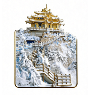 老君山金顶雪景冰箱贴 古风建筑磁贴 洛阳旅游纪念文创装饰小礼物