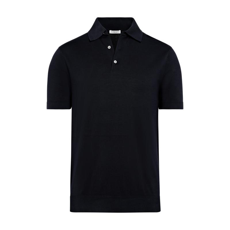 SUITSUPPLY秋藏青色短袖polo衫男士棉桑蚕丝混纺商务