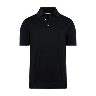 SUITSUPPLY藏青色短袖polo衫男士棉桑蚕丝混纺商务