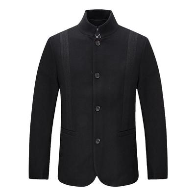 黑色立领短款毛呢大衣60％羊毛