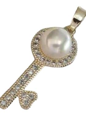 天然淡水珍珠爱心钥匙项链14K金