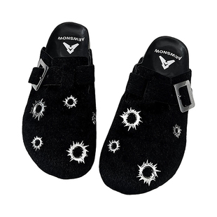 Aew 进口马毛立体弹孔勃肯鞋时尚街头休闲百搭通勤男女包头拖鞋