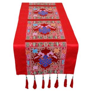 藏式布艺装饰金刚杵桌布佛台布家用中国风禅意长条电视柜茶几桌旗