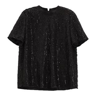 芭依璐2026早春新款T恤流苏亮片时尚小香风短袖气质显瘦圆领上衣