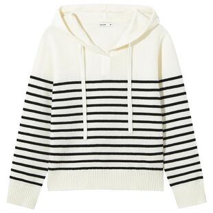 热风2025年秋季新款女士带帽套头条纹针织衫柔软亲肤不易变形