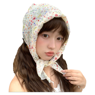 小清新薄纱碎花丝巾春夏新款围巾脖子配饰方巾氛围感花朵百搭甜美