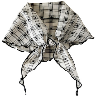 韩系穿搭格子刺绣丝巾时髦穿搭配饰领巾三角巾系脖方巾日系简约女