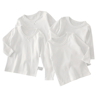 2件装纯白色长袖中童儿童秋冬100%纯棉打底t恤长袖男童女童无荧光