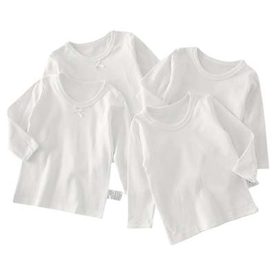 2件装纯白色长袖中童儿童秋冬100%纯棉打底t恤长袖男童女童无荧光