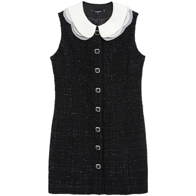 bebe冬季新款无袖花呢连衣裙