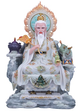汉白玉彩绘三清道祖神像供奉摆件