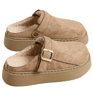 厚底勃肯鞋女2025新款冬季一脚蹬加绒百搭懒人增高厚底半拖鞋外穿