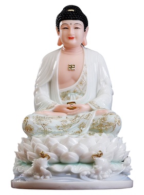 汉白玉天清娑婆三圣佛像笑眼观音