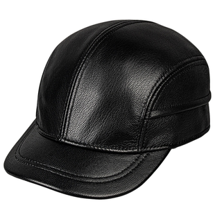 广帝 羊皮 短檐春秋冬季薄款真皮帽子男中老年人保暖鸭舌帽棒球帽