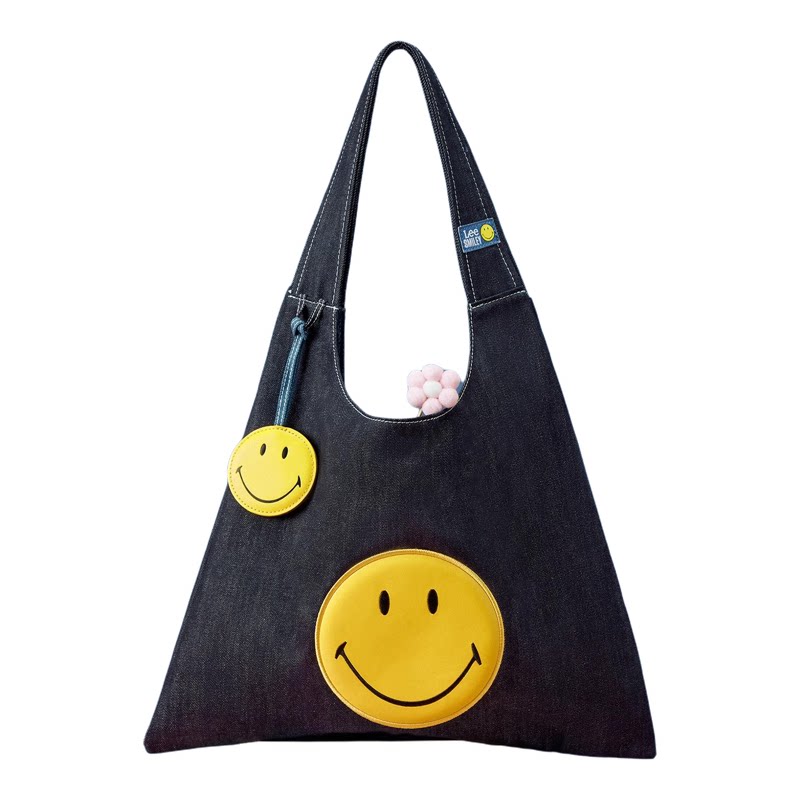 Lee x smiley笑脸包牛仔帆布托特包购物袋黄子弘凡同款学生上课包