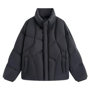 流石男装立领运动风加厚羽绒服2025年冬季男款简约蓬松白鸭绒外套