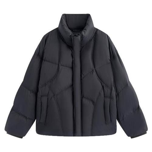 流石男装立领运动风加厚羽绒服2025年冬季男款简约蓬松白鸭绒外套