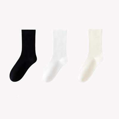 帕兰朵袜子女士中筒袜春秋棉袜吸汗透气纯色百搭堆堆袜秋冬长筒袜