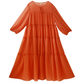 7折【初遇】红色连衣裙女2025夏季高级感宽松长裙蛋糕裙 送吊带