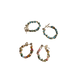 多巴胺心动!小众串珠碎银耳钉女彩色设计感高级耳环轻奢百搭耳饰