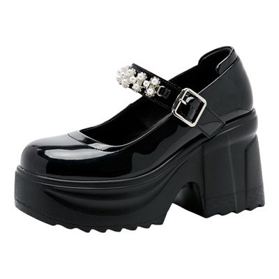 10cm厚底增高小皮鞋玛丽珍鞋松糕