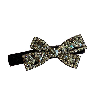 黑色丝绒发夹水钻蝴蝶结头饰