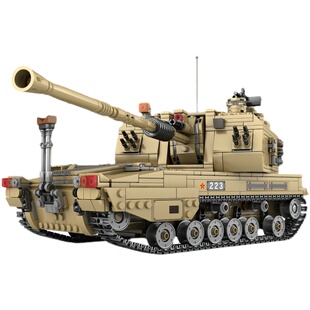 中国积木军事系列坦克装甲车架桥车男孩益智力拼装小颗粒玩具模型