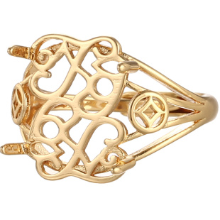 复古时尚招财转运貔貅戒指空托 镶嵌翡翠蜜蜡18K黄金戒托空托配饰