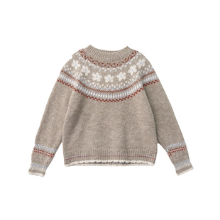 不等式费尔岛风提花羊毛针织毛衣女宽松圆领保暖减龄复古慵懒毛衣