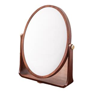 森物社化妆镜台式实木镜子家用高清旋转梳妆镜桌面复古胡桃木镜子