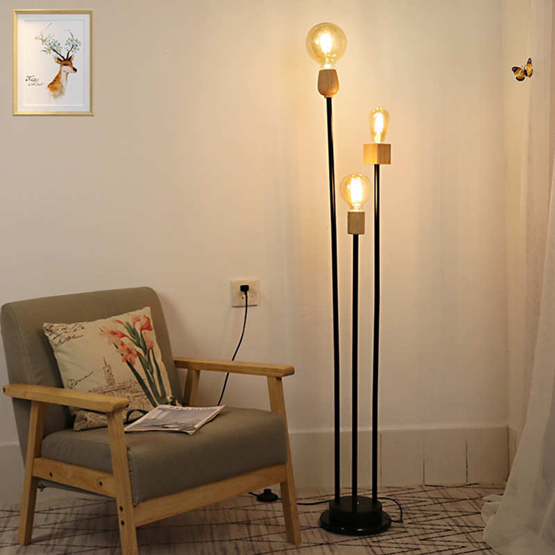 现代简约落地灯复古立式灯客厅北欧创意美式卧室网红实木沙发地灯