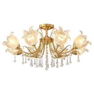 法式客厅吊灯水晶中古风2025新款大厅主灯餐厅吸顶灯卧室全铜灯具