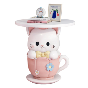 可爱茶杯猫床头柜替代神器儿童房女孩房床边柜创意卧室带灯置物架