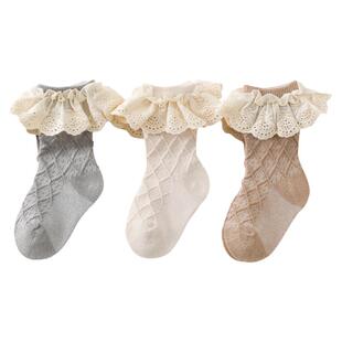 宝宝袜子春秋薄款儿童花边公主袜棉袜中筒秋季女童可爱洛丽塔短袜