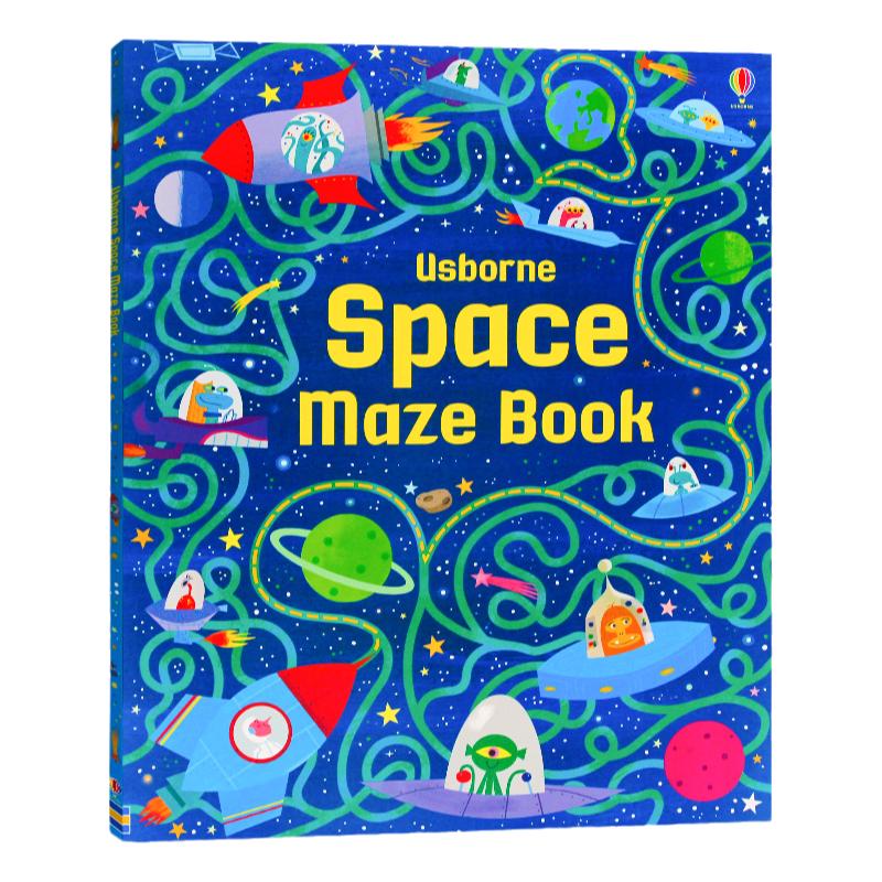 Usborne出品 太空冒险迷宫书Space Mazes Book 英文原版绘本 益智图书迷宫大开本游戏书 培养逻辑思维能力 儿童智力开发启蒙图画书