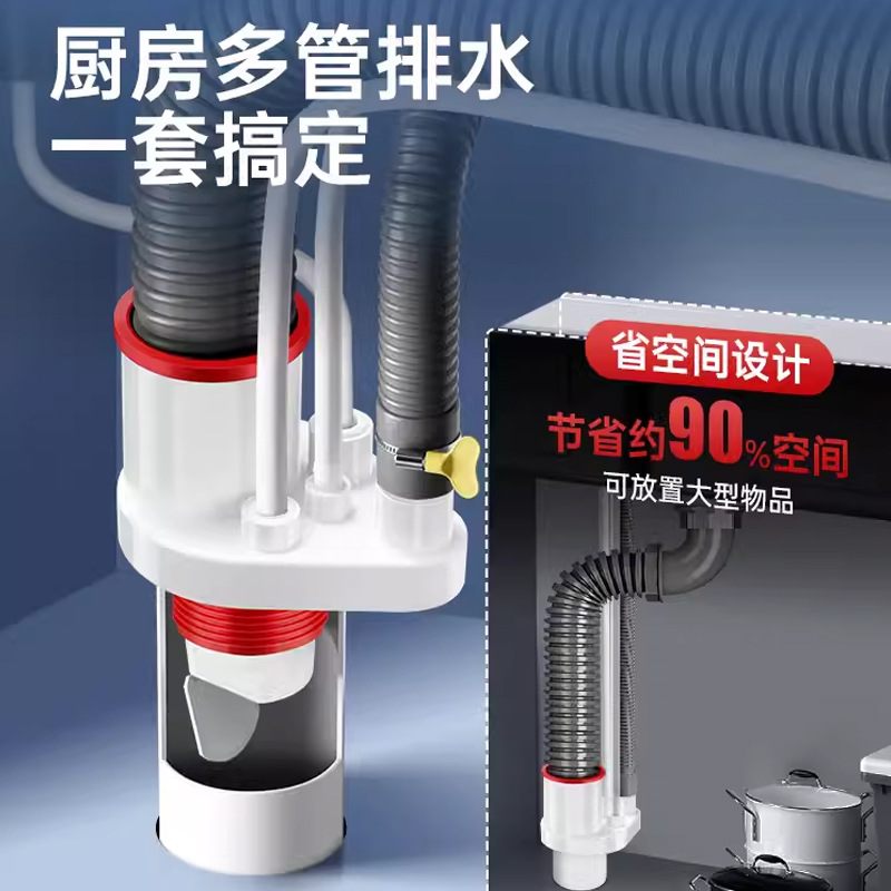 1厨房下水管防返臭洗衣机三头洗手盆硅胶下水管净水器排水管通神