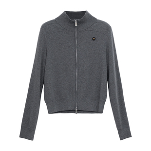 HONRN/红人修身显瘦短款羊毛混纺立领针织衫开衫女秋冬HK59OM024