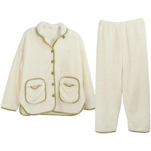 歌瑞尔珊瑚绒睡衣女冬季加厚加绒保暖法兰绒家居服套装漂亮出门