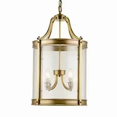 东南亚全铜入户玄关餐厅吊灯过道阳台长楼梯门厅美式鸟笼圆筒玻璃