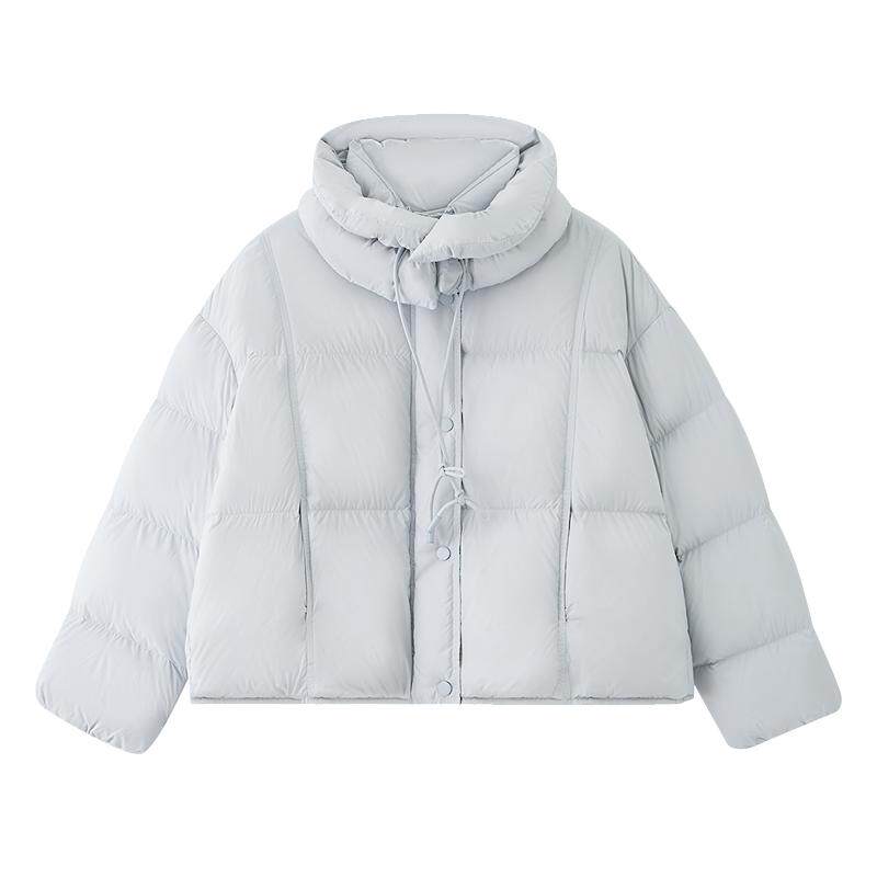 三福蓝色羽绒服女2025新款冬季可拆卸围巾保暖宽松外套女装849954