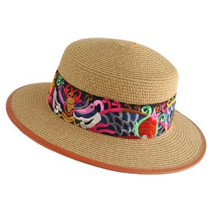 草帽复古民族风刺绣花沙滩帽子女春夏季盆帽礼帽百搭防晒遮阳出游