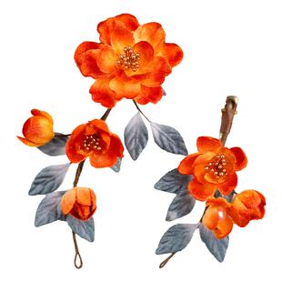 古风橙色秋冬布绒花朵头饰发夹森系复古唐明风汉服发饰气质新中式