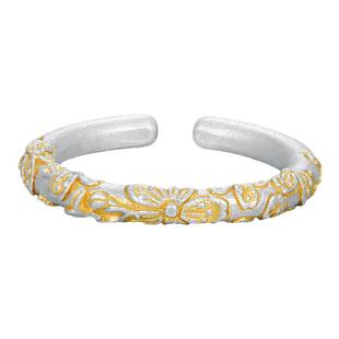 中国黄金古法樱花戒指足银999戒指新中式繁花戒指送女友生日礼物