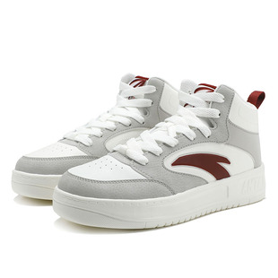 安踏高帮板鞋女休闲学生厚底增高百搭秋季新款皮面防泼水运动鞋子