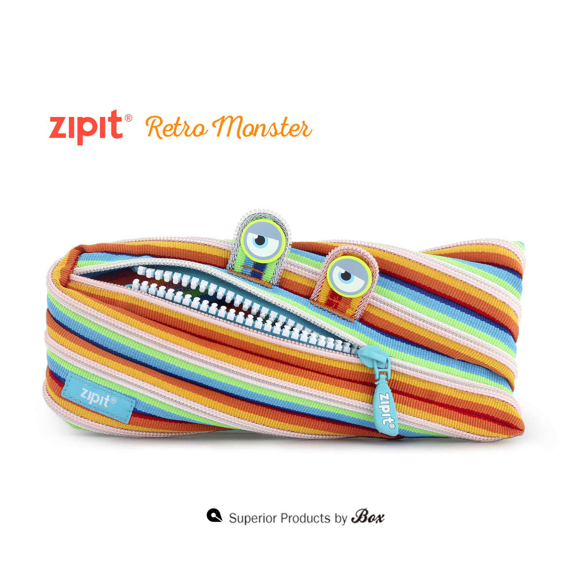 ZIPIT复古条纹怪兽拉链笔袋 大容量儿童学习用品男女创新可爱学生