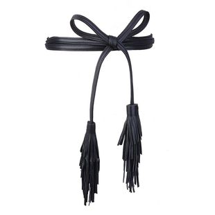 简约百搭皮带细腰带女配裙子装饰连衣裙腰绳黑色红色羊皮流苏腰链