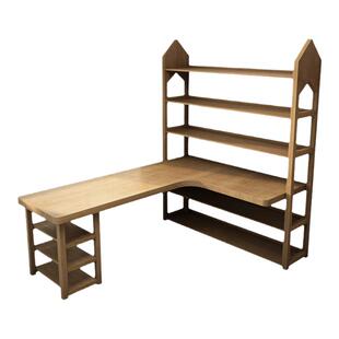 实木学习桌书架一体转角电脑桌台式L型家用学生拐角桌卧室工作台