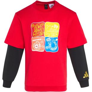 【自营】阿迪达斯新年款男女儿童红色纯棉上衣童装宽松卫衣KV6980