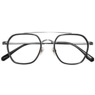 双梁黑框纯钛眼镜框近视男款可配度数防蓝光眼睛钛架镜框专业配镜
