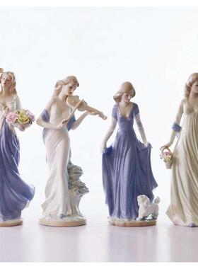 欧式西洋美女精致人物摆件陶瓷工艺品简约家居客厅摆设卧室装饰品